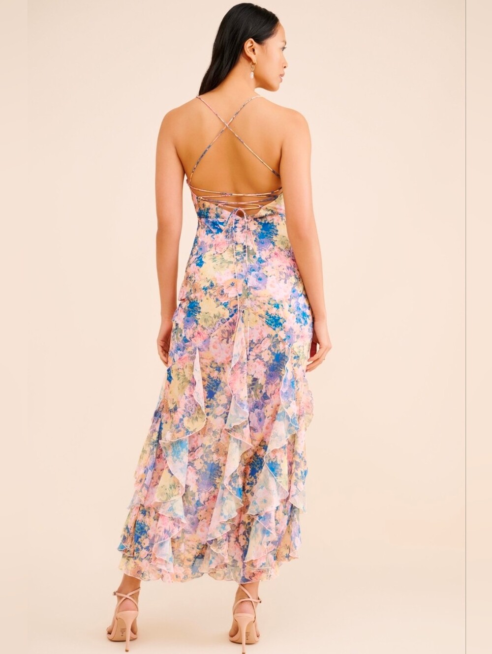 For Love & Lemons Pink Elea Floral Maxi Ruffle Dress - Picture 7 of 13